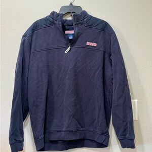 Vineyard Vines Navy Half-Zip Pullover with Pink Logo Patch